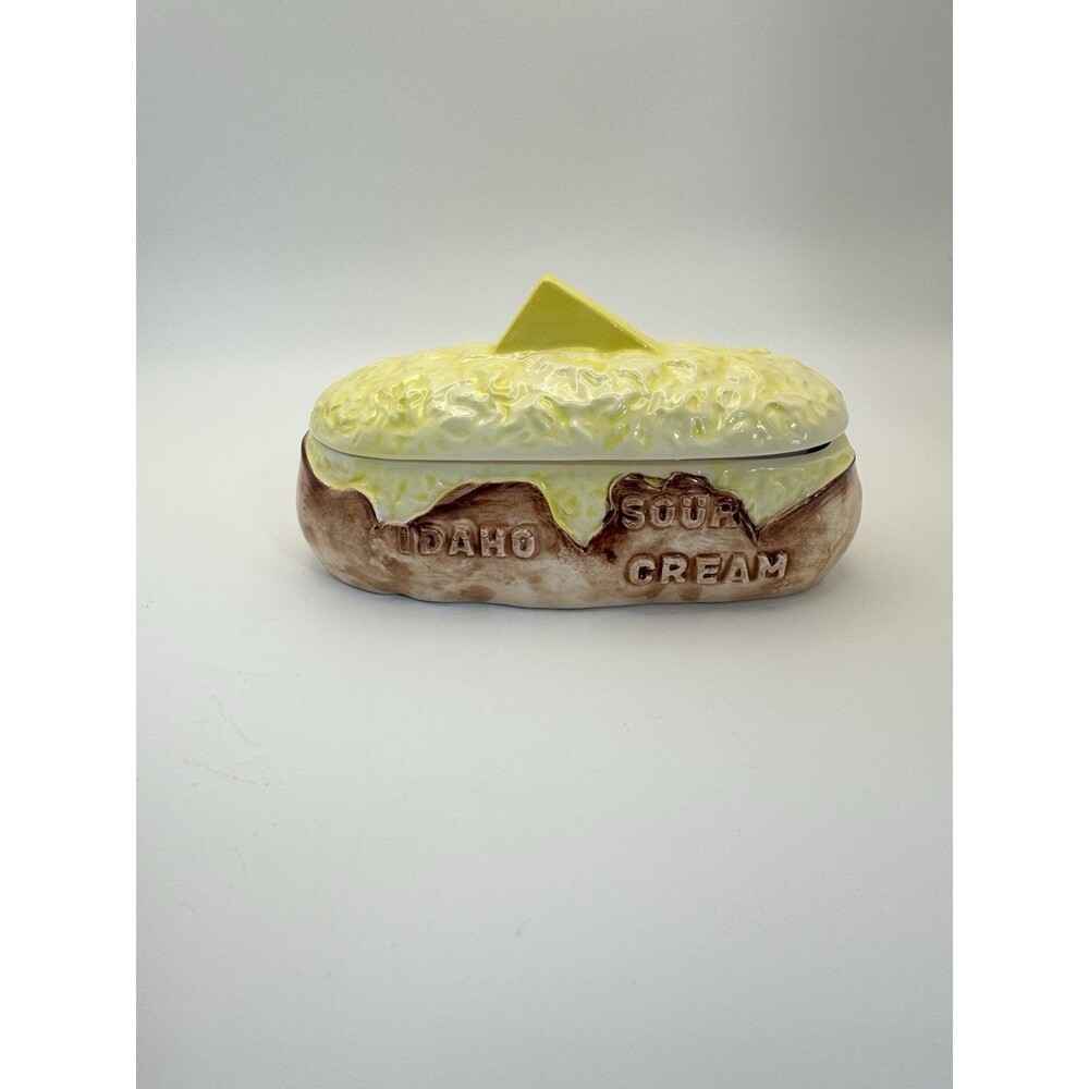 MCM Vintage Sour Cream Butter Dish Potato Shape with Lid Ceramic Pottery Japan